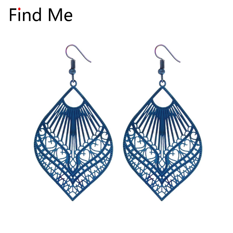

Find Me 2019 fashion boho Color Stainless steel Dangle earrings Vintage hollow out leaf drop Earring for women Jewelry wholesale