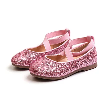 

JGSHOWKITO 2020 Autumn New Fashion Girls Shoes Shiny Glitter Leather Flats For Big Kids Princess Sweet Wedding Shoes Sequins