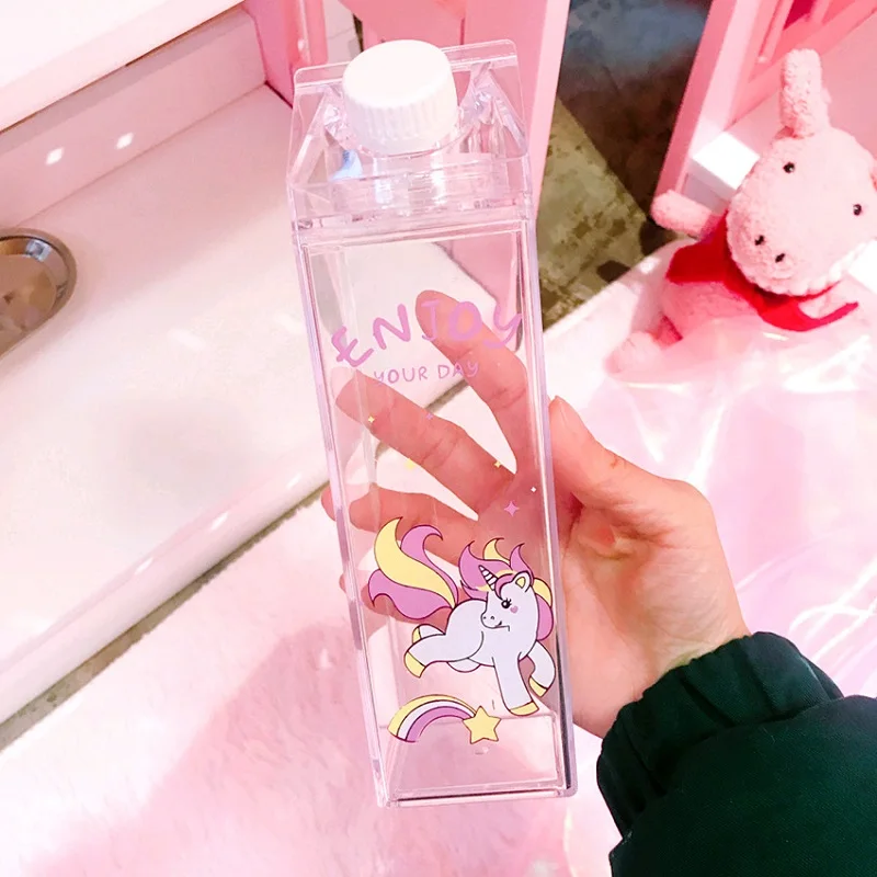 Милая мультяшная бутылка для воды с единорогом для девочек 500 мл, бутылки для воды для школьников, прозрачные пластиковые бутылки для питьевой воды для кемпинга - Цвет: b