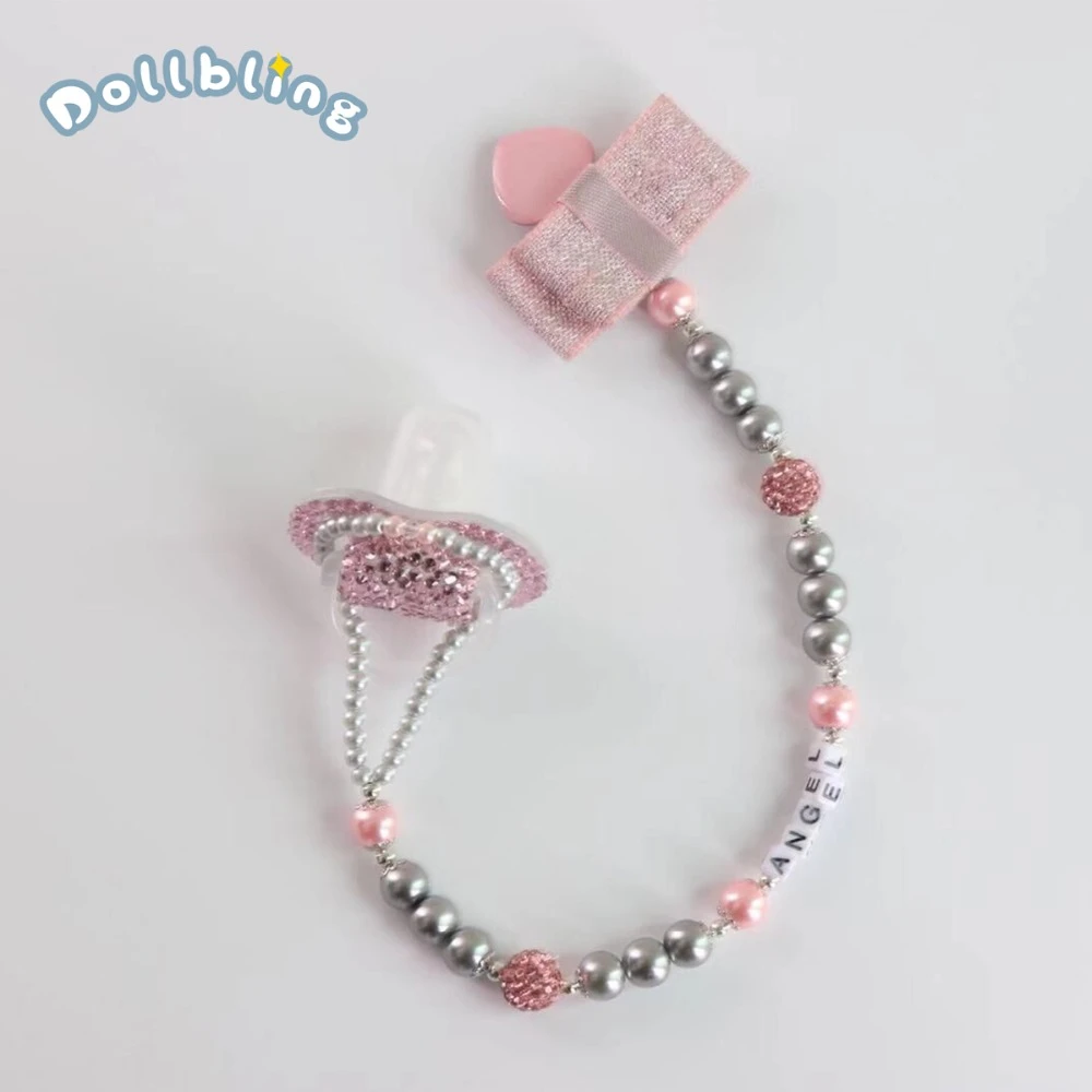 Dollbling/Детская соска Розово серый персонализированные Соска пустышка на цепочке с