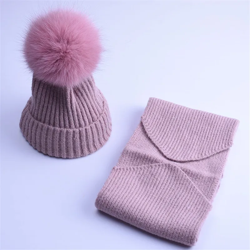 Кашемировая детская зимняя шапка и шарф, вязаные шерстяные шапки бини, новые высококачественные шапки с помпонами, детские шапки, набор
