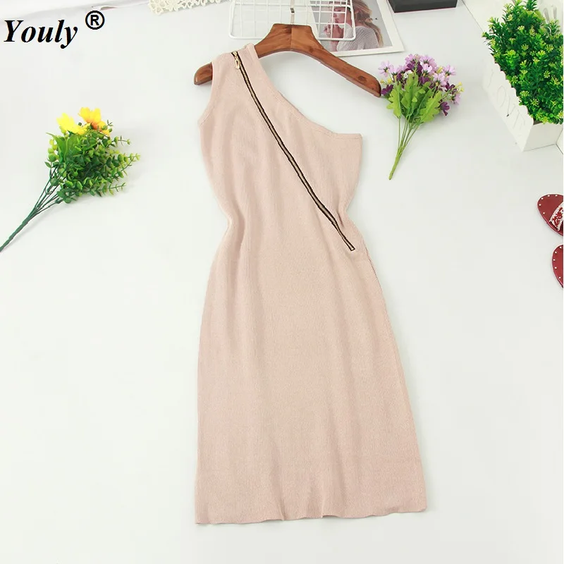

Bodycon Bandage Zipper Mini Dress Women Vestidos 2019 Summer Sexy Elegant One Shoulder Midi Celebrity Slim Party Dresses