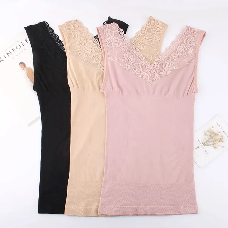 The basic render sleeveless shirt vest V collar lace singlet thermal camisole corset woman slim and thin solid tank tops female