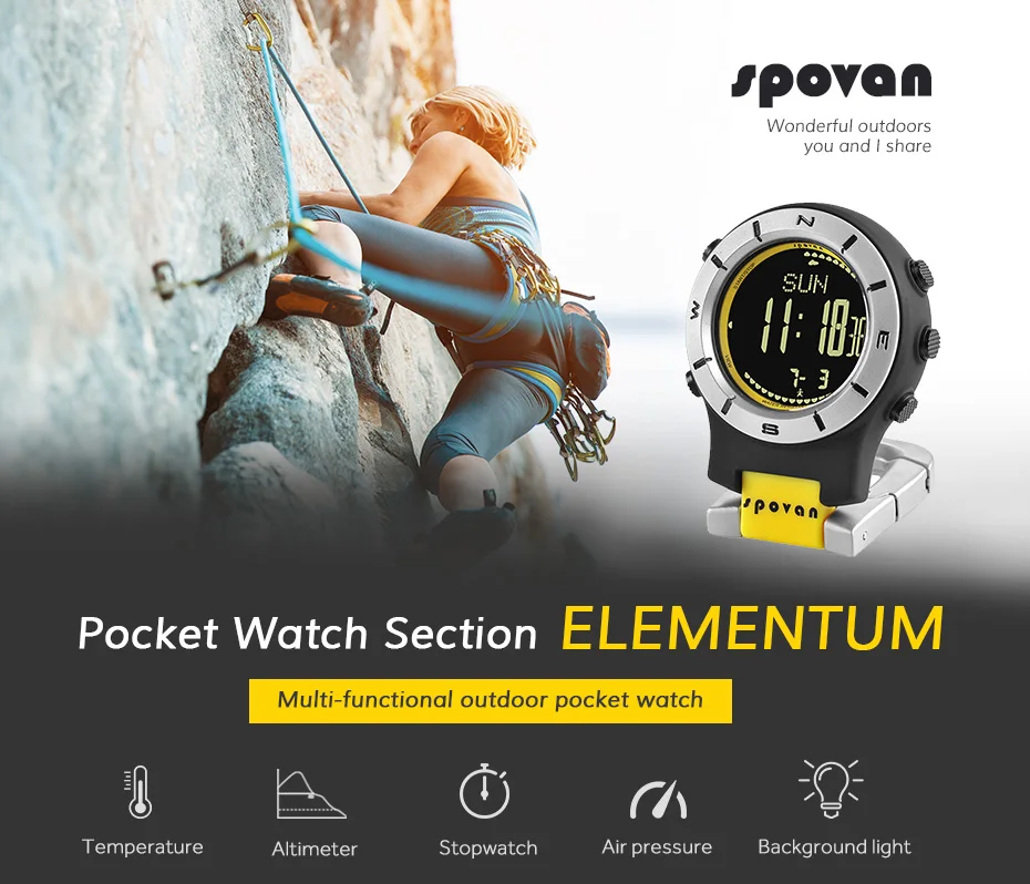 SPOVAN Elementum2 спортивные часы унисекс с высотомер, барометр, компас, термометр, восход и закат время, направление отслеживания