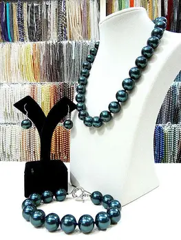 

Hot sale new Style >>>>100% real 12MM Black Shell Pearl Necklace Bracelet Earring Set AAA