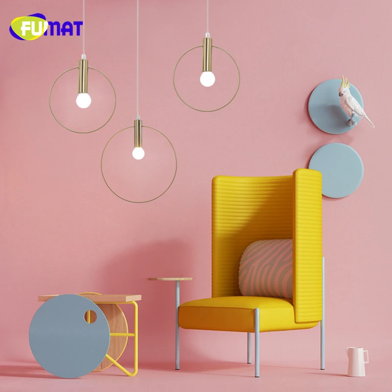 

FUMAT Modern Pendant Light For Kitchen Dining Room Single ring Arts Decoration Lighting Loft Gold Metal Pendant Lamp E14 lights