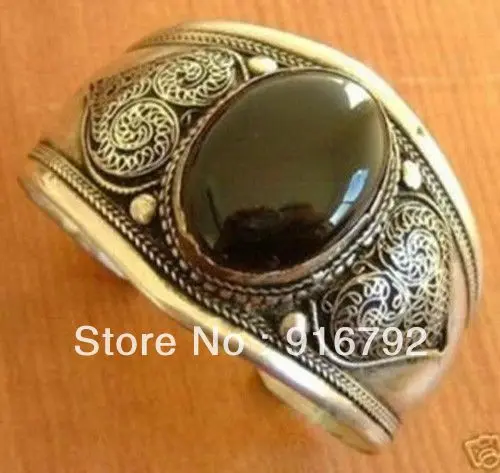 

Old tibet silver black engraving pattern jewelry man cuff bracelet bangle