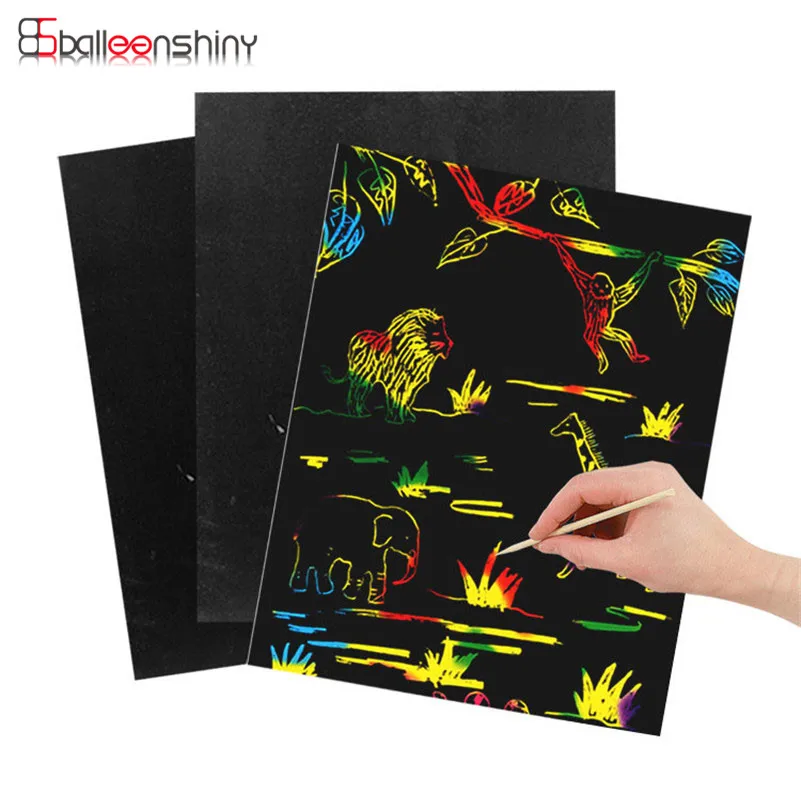 

BalleenShiny 10 Sheets/set 18*25cm Scratch Drawing Paper For Kids Early Education Toys With Drawing Stick Baby Painting Toy Gift