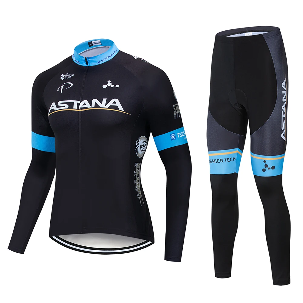 ASTANA Team long sleeve Suit Cycling jersey Set bib pants ropa ciclismo bicycle clothing bike jersey Uniform Men clothes - Цвет: Pic Color