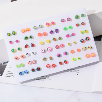 

36 pairs/set Women Cute Fruits Small Stud Earrings Set Soft Clay Mini Earring For Girl Child Fashion Jewelry Party Birthday Gift