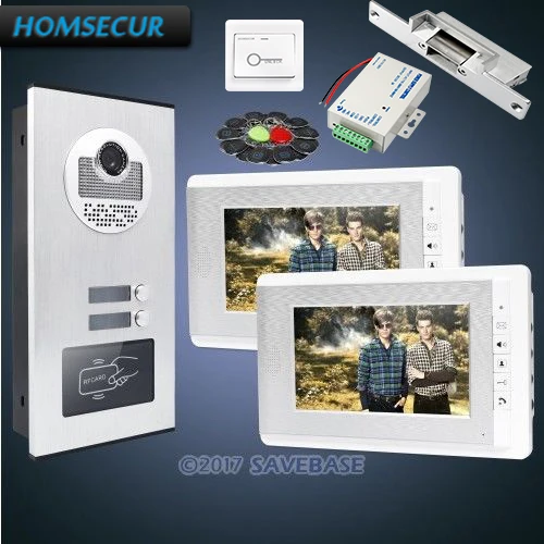 HOMSECUR 7\ Multi Apartment Video&Audio Door Entry Kit+LCD Color Screen+Power Supply+Exit Button+Strike Lock for House/Flat