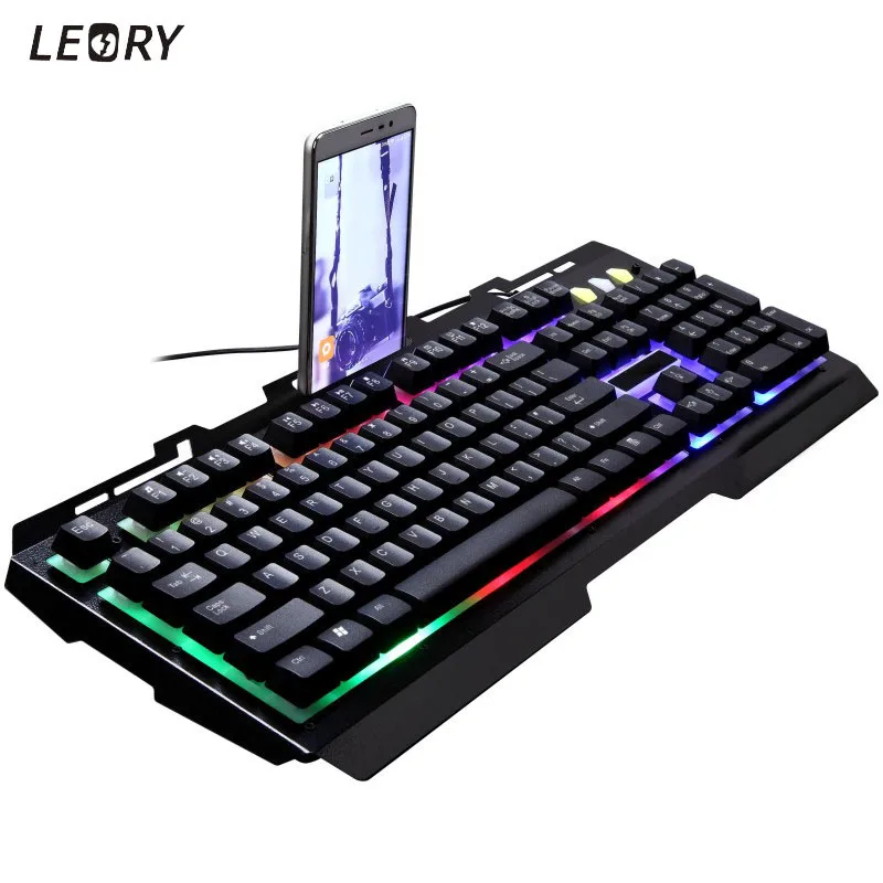 

G700 Colorful Backlit Gaming Keyboard Wired USB Non-Slip 104 Keys Metal Panel Game Keyboard for PC Laptop
