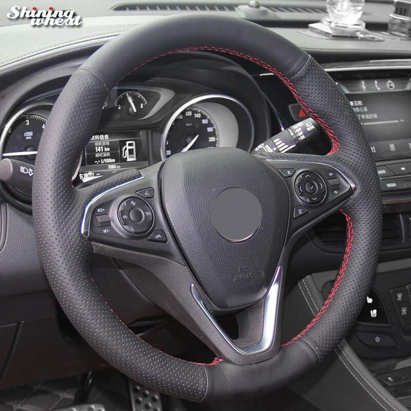 

Shining wheat Black Genuine Leather Hand-stitched Car Steering Wheel Cover for Buick Envision 2014-2015