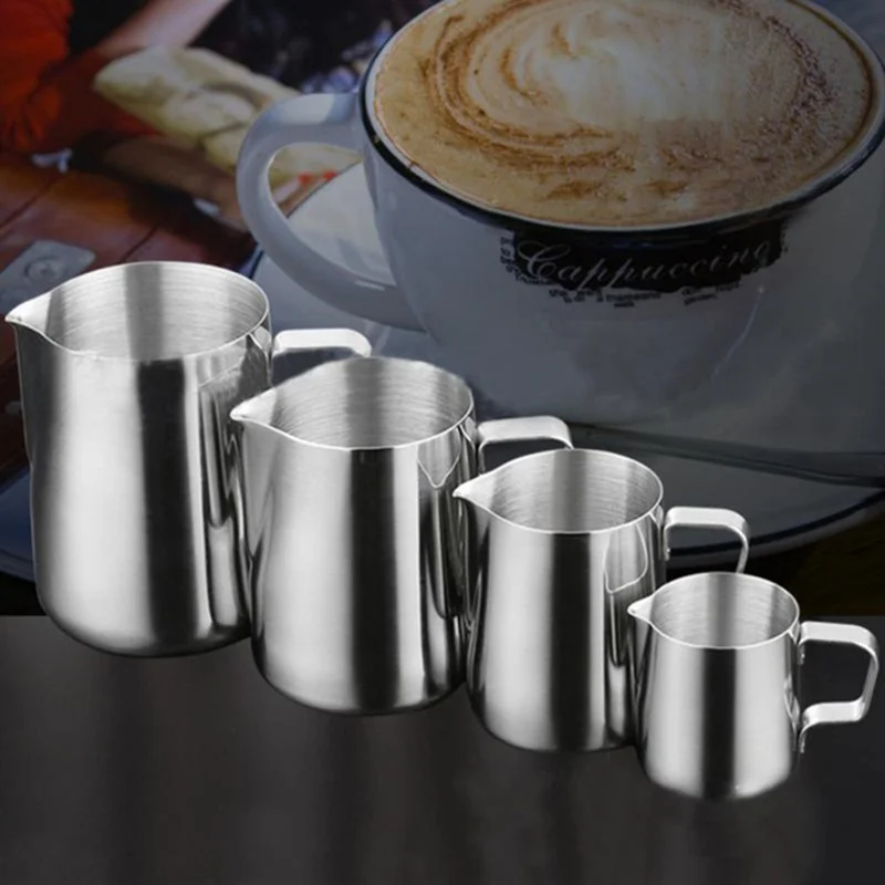 

100/350/600ml Stainless Steel Frothing Pitcher Pull Flower Cup Coffee Milk Mugs Milk Frother with Scale Latte Art Kitchen Tools