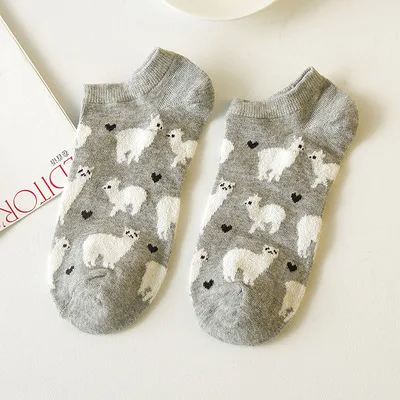Короткие невидимые маленькие носки для взрослых с сердечками и альпаками; удобные хлопковые носки с изображением животных Ламы из зоопарка - Цвет: Grey Alpaca Ankle