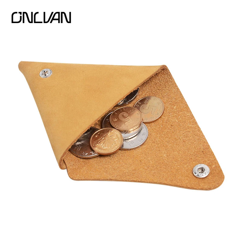 ONLVAN Coin purse Handmade Vintage Genuine Leather small Triangle Coin Bag Coin holder Creative ...