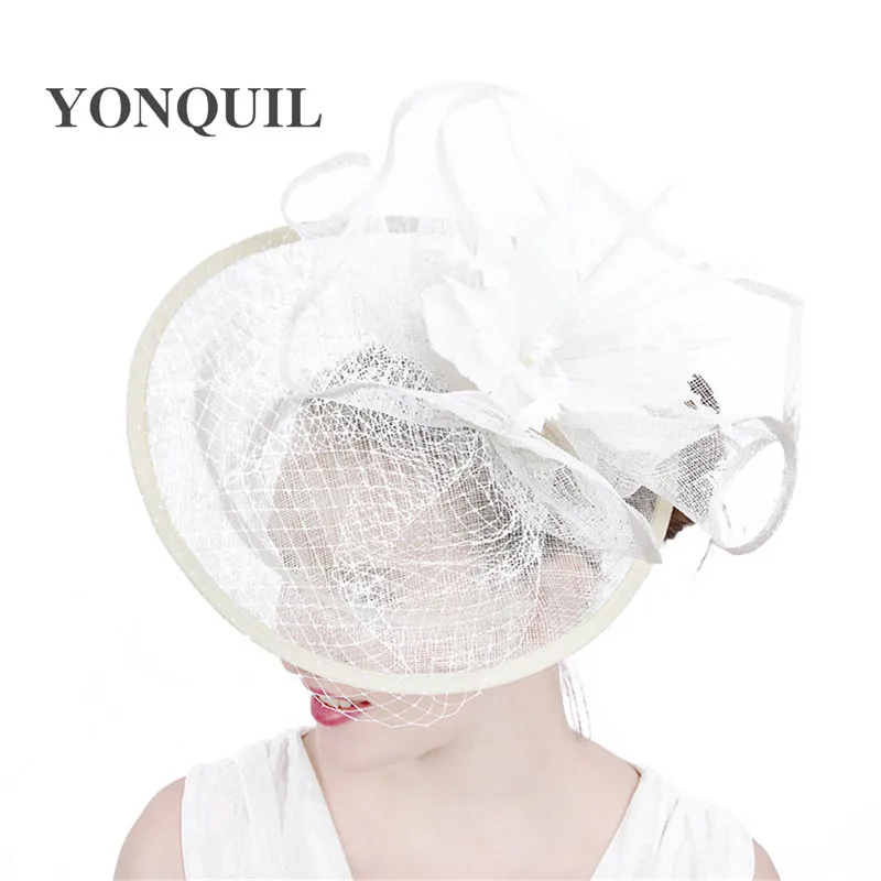 

Linen fascinators with feather derby hats for tea party dresses kentucky church hats women bridal wedding hair accessories