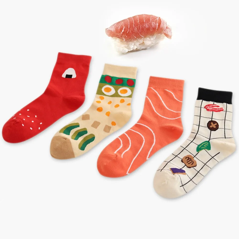 

Women Cotton Funny Sushi Print Socks Ankle Socks Funny Gifts Dress Sock Ladies sushi rice ball cotton tube Sport socks Hot A3066