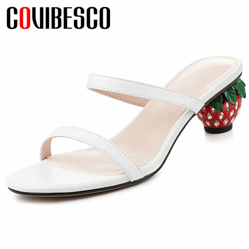 

COVIBESCO Round Toe Strange Style Concise Summer New Women Sandals Slip on Pumps Party Casual Genuine Leather Basic Shoes Woman
