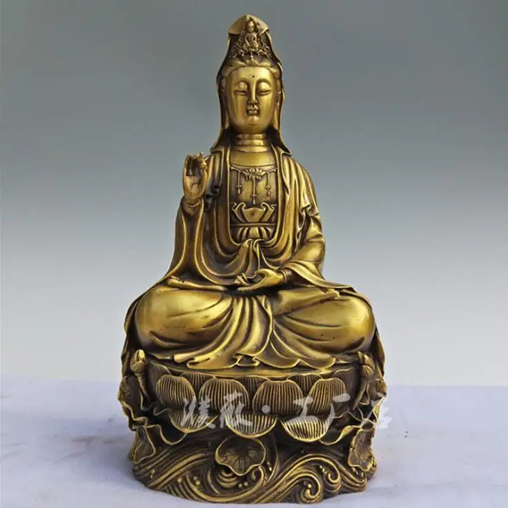 

Chinese Buddhism Bronze Copper Lotus Guanyin Bodhisattva Goddess Kwan-yin Statue