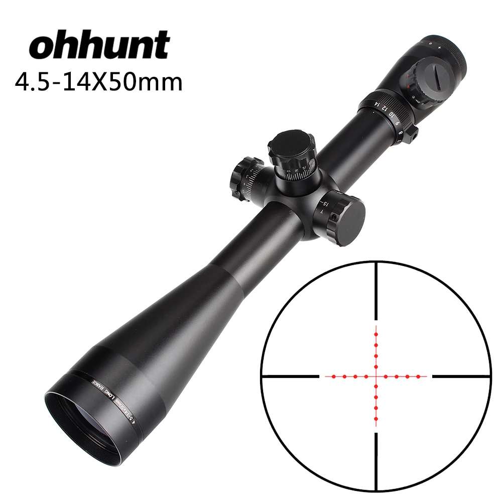 

ohhunt 4.5-14X50 Hunting Rifle Scope Riflescope Side Parallax Adjustment Glass Etched Mil Dot Reticle Illuminated Tactical Sight