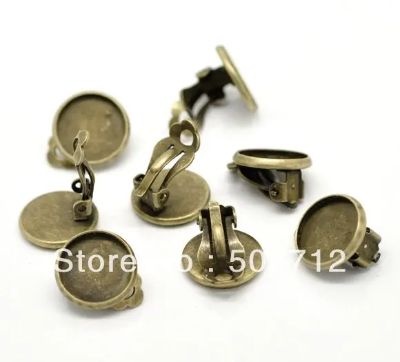 

Free shipping!!! Bronze tone 12mm Flat Pad Clip On Earring Findings/Round Cabochon Settings Earring Clips