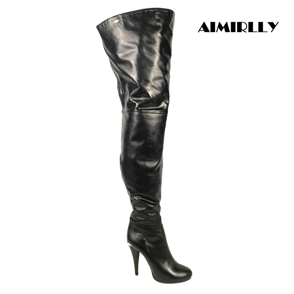 

Women's boots Winter High Heels Thigh High Over the Knee Boots Round Toe Full Zipper Stilettos Black Sexy Female Shoes