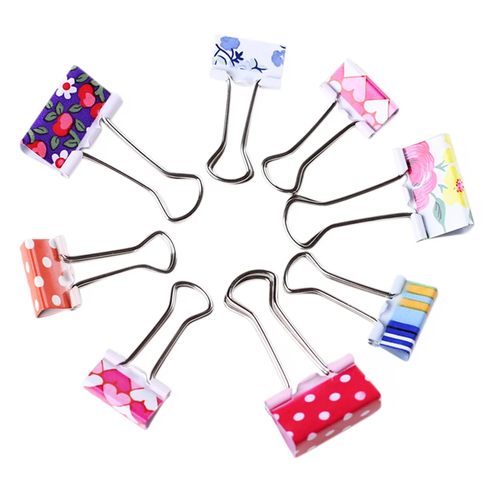 6pcs Small Size 38/47mm Printed Metal Binder Clips Paper Clip Clamp Office School Binding Supplies Color Random
