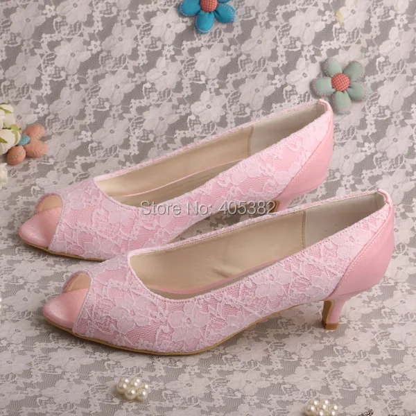Wedopus Custom Handmade Low Heel Pink Lace And Satin Dress Shoes Wedopus Custom Handmade Low Heel Pink Lace And Satin Dress Shoes Bride Wedding Party