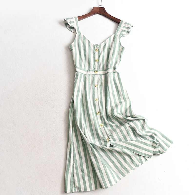 

Casual Striped Summer Dress 2019 Women V-neck Sleeveless Loose Linen Sundress Women's Beach Long Dresses Vestidos De Verano