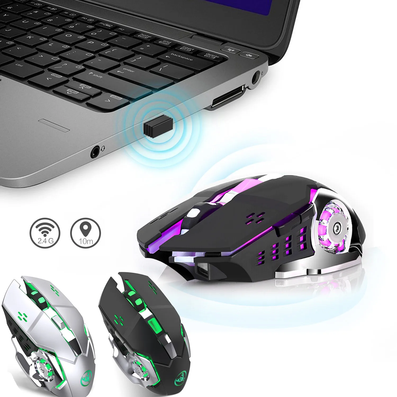 EPULA 2019 Новая мода hxsj M70GY эргономичный беспроводной игровой мышь с 5 пуговицы + USB приемник подсветка компьютер