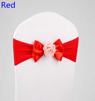 

Red colour chair sash with butterly bow tie rose ball decor chair cover spandex band lycra sash party wedding decoration