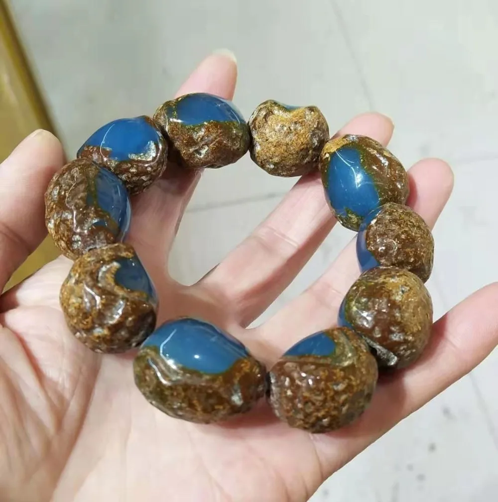

Natural Amber Honey Wax Belt Blue Potter Bracelet for Men and Women