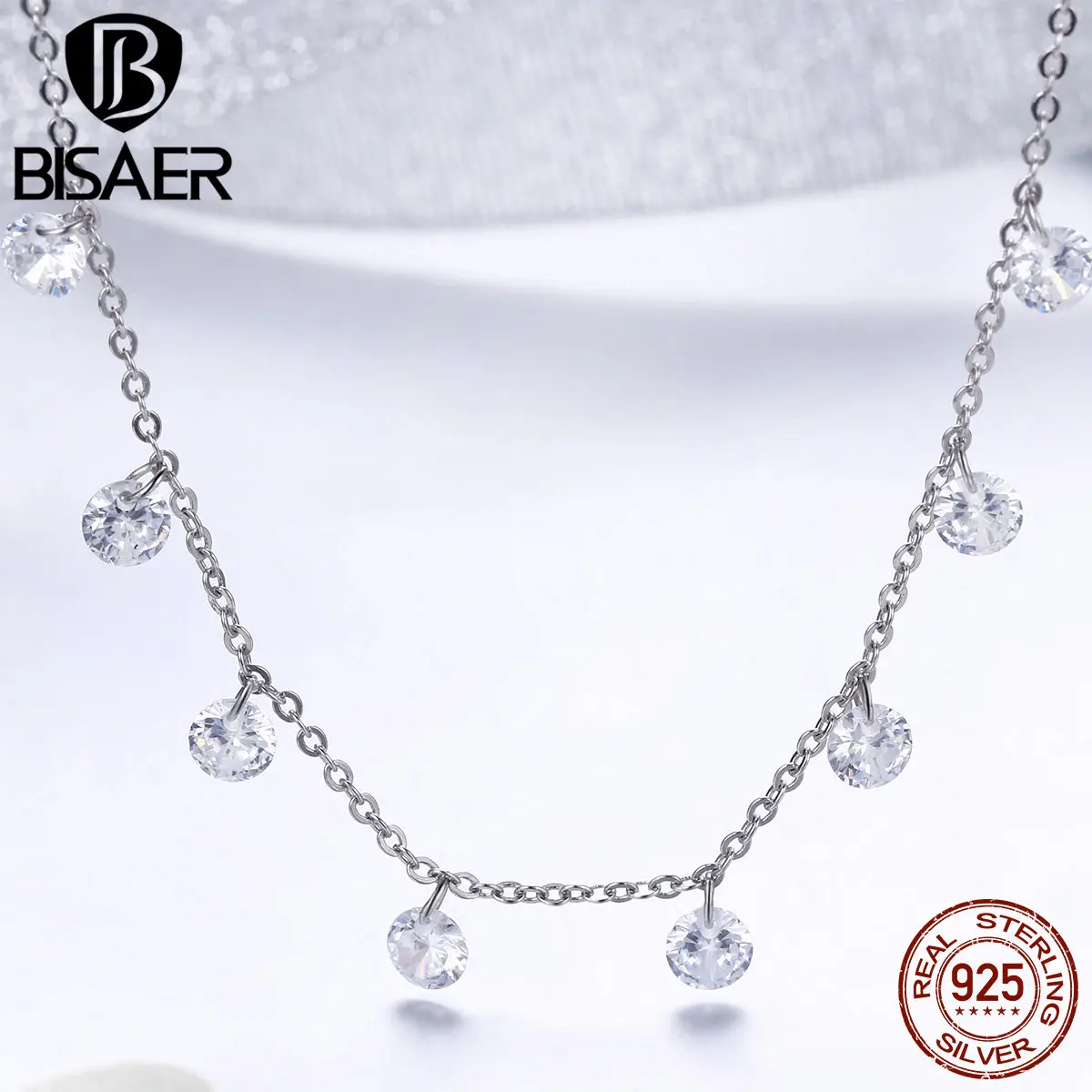 BISAER, 925 пробы, серебряные ожерелья, подвеска, светящаяся, CZ кубический циркон, воротник, женское ожерелье, Стерлинговое Серебро, ювелирное изделие, подарок ECN299