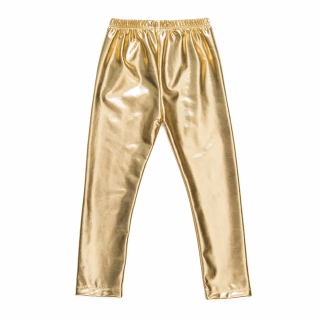 New Spring Autumn Child Legging Baby Girls Skinny Pants Elastic Faux PU Leather Kids Gold Silver Black Leggings Free Shipping