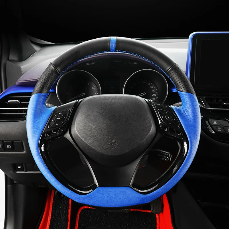 Топ Слои кожаное рулевое колесо Крышка для Toyota CHR DIY Швейные рулевого колеса ступицы крышка для Toyota C-HR - Название цвета: Синий
