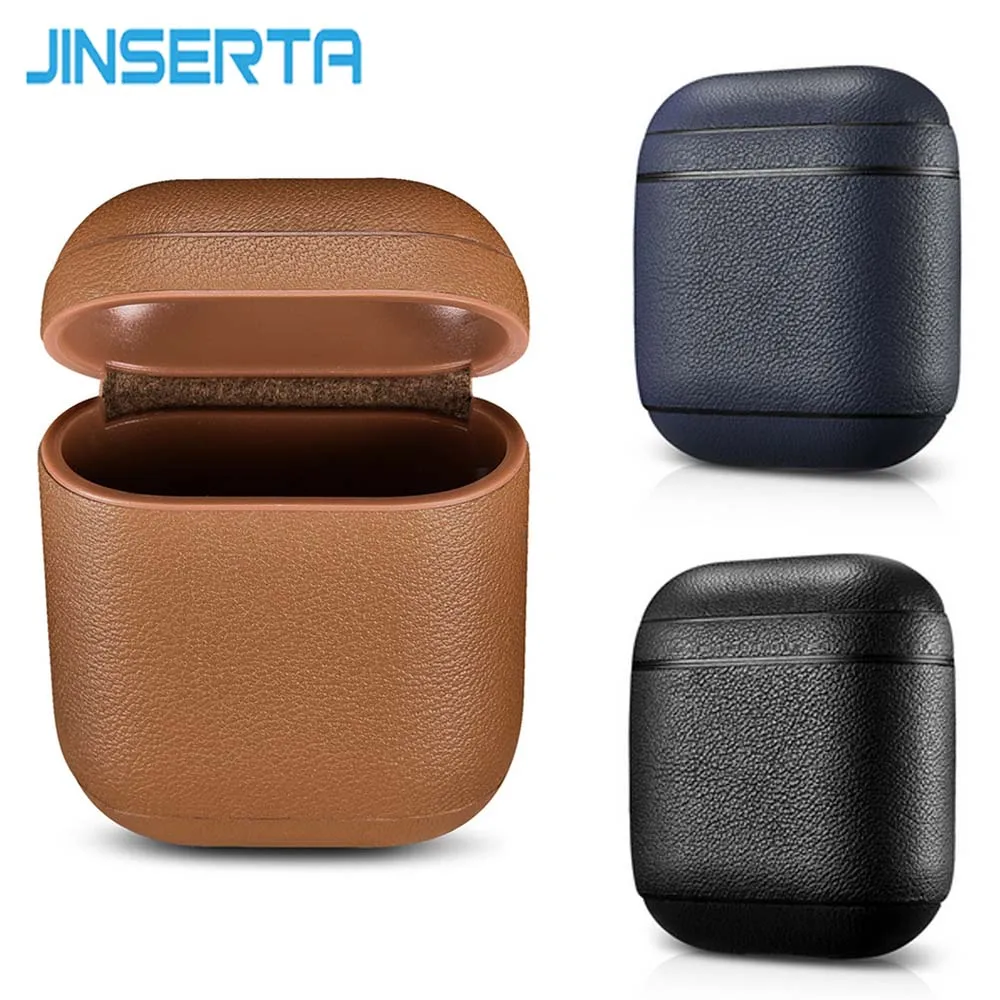 

JINSERTA Earphone Case For Airpods Genuine Leather headphone Case Earphone accessories Protective wireless Headset Cover