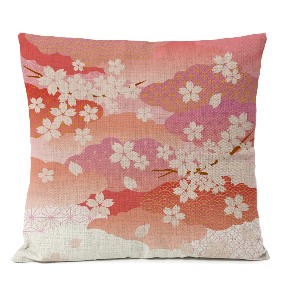 Japanese Fuji Cherry Cushion Cover Home Decorative Pillows Japan Ukiyo-e Wave Pillow Cover Linen Pillow Case Cojines Almofada - Цвет: 07