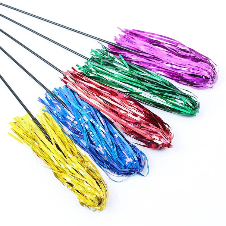 10pcs/lot Colorful Ribbon Cat Toy Wand 50cm Long Plastic Stick Pet Teaser Toy For Cats