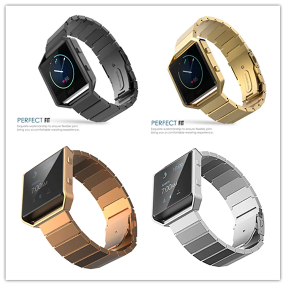 ZLIMSN Watchbands For Fitbit Alta Blaze Smart Watch Chain Metal Stainless Steel Black Gold