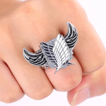 MS JEWELS Anime Cartoon Gifts Jewelry Attack on Titan Logo Rings Angel Wings 360 Rotatable Quality For Fans