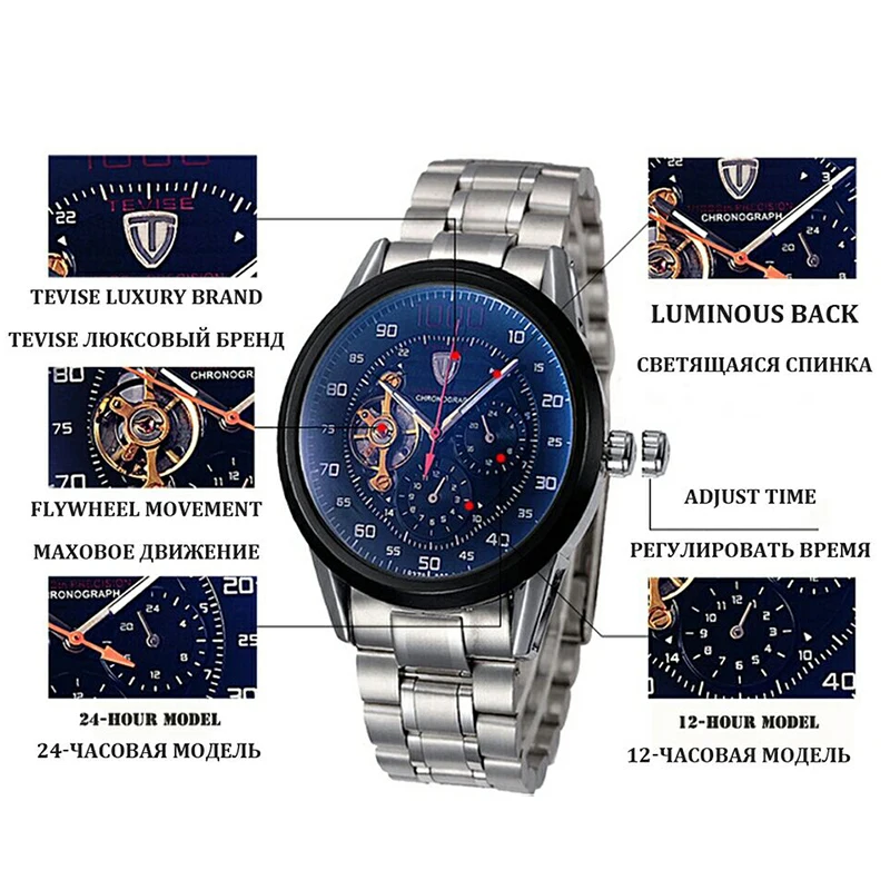 Tevise Mechanical Watch Men Fashion Luxury Men's Automatic Watches Clock Male Business Waterproof Wristwatch relogio masculino