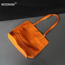 WOONAM Женская модная дизайнерская сумочка натуральная итальянская овощная воловья кожа Повседневная сумка-шоппер WB933