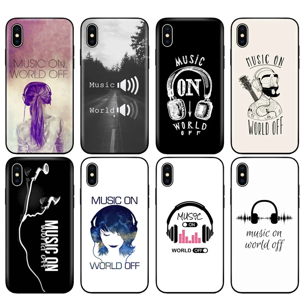 Custodia In Tpu Nero Per Iphone 5 5S Se 6 6S 7 8 Plus X 10 Cover In Silicone Per Iphone Xr Xs 11 Pro Max Custodia Music On World Off Print