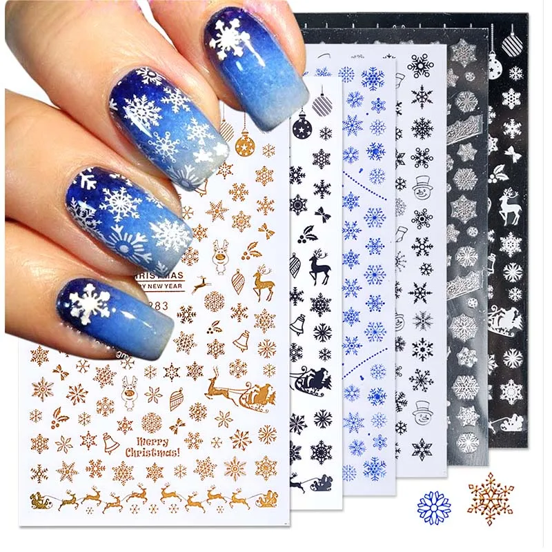 

1pcs Christmas 3D Nail Stickers Decals Deer/SnowFlakes Design Xmas Wraps Snowman Winter Nail Art Decorations Sliders F281-284