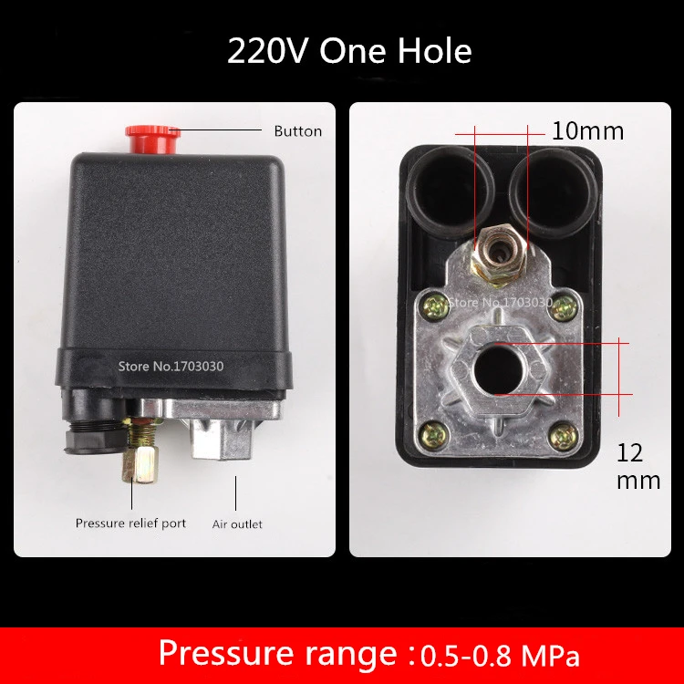 PSI воздушный компрессор, регулятор давления, переключатель регулятора клапана, регулирующий 3 фазы 380v220v, регулятор давления воздушного компрессора - Цвет: 220V One Hole