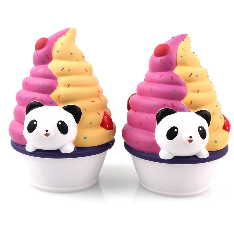 

New 15CM Big Panda Strawberry Ice Cream Squishy Jumbo Slow Rising Soft Squeeze Phone Strap Kawaii Bear Squishies Toys Kids Gift