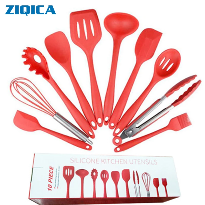 

ZIQICA 10pcs Silicone Kitchenware Set Non-stick Silicone Kitchenware Set Green Cooking Tools Spoon Shovel Kit