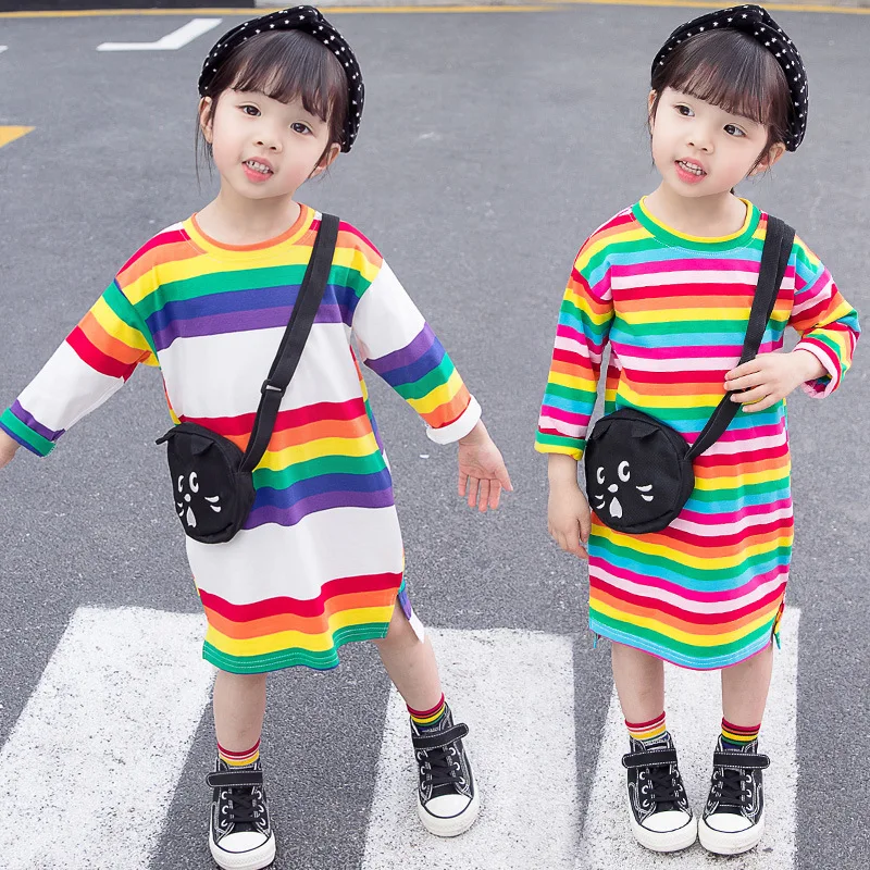 

3-7 - year - old girls new casual color stripe dress