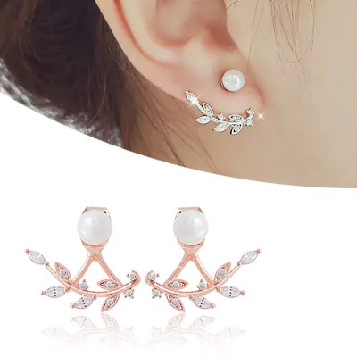 

925 pure silver stud earring neckband kalyptolith leaves pearl earring sweet gift anti-allergic